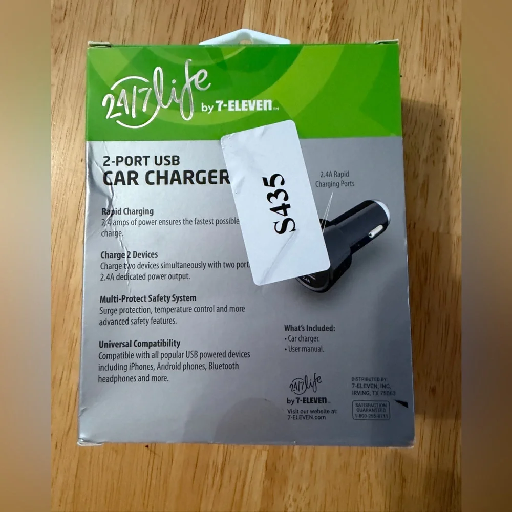 7-Eleven 24/7 Life Fast Charging 2-Port USB Car Charger - New